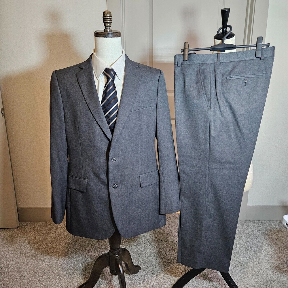 Stafford 2PCs Suit Blazer Men 42L Pants 38x29 Classic Fit Wool Blend Gray